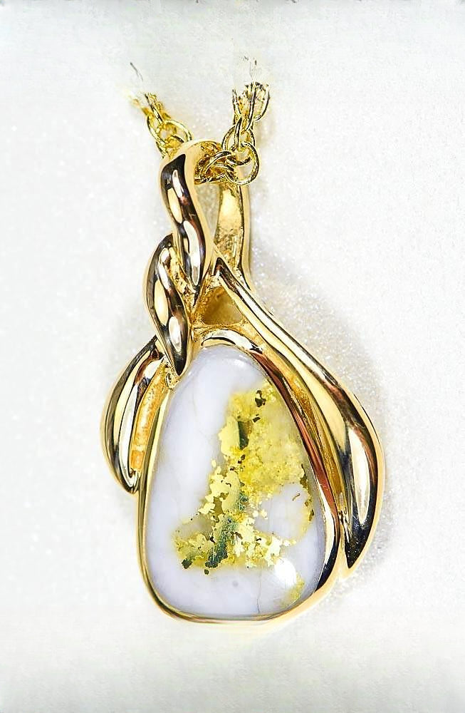 Gold Quartz Pendant "Orocal" PN826QX Genuine Hand Crafted Jewelry - 14K Gold Yellow Gold Casting