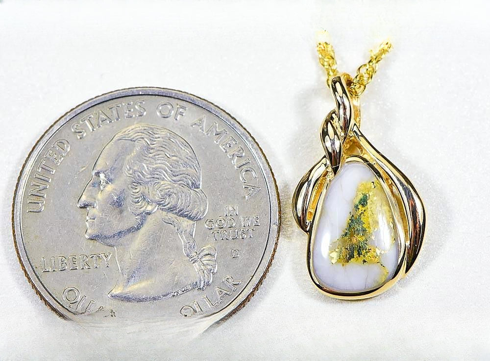 Gold Quartz Pendant "Orocal" PN826QX Genuine Hand Crafted Jewelry - 14K Gold Yellow Gold Casting