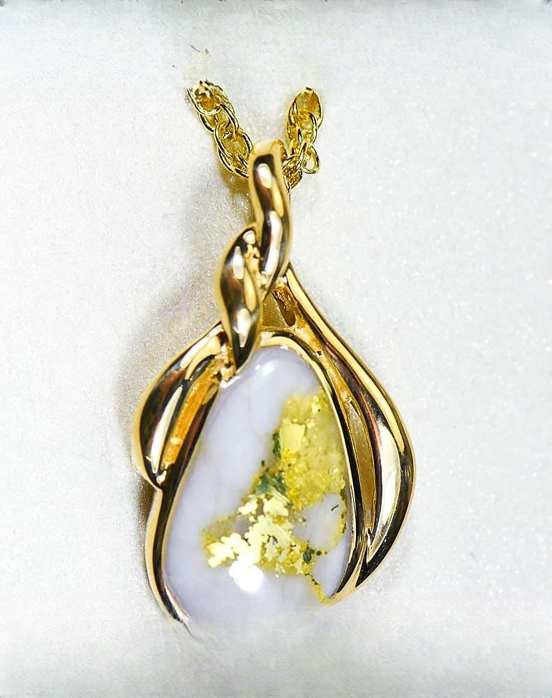 Gold Quartz Pendant "Orocal" PN826QX Genuine Hand Crafted Jewelry - 14K Gold Yellow Gold Casting