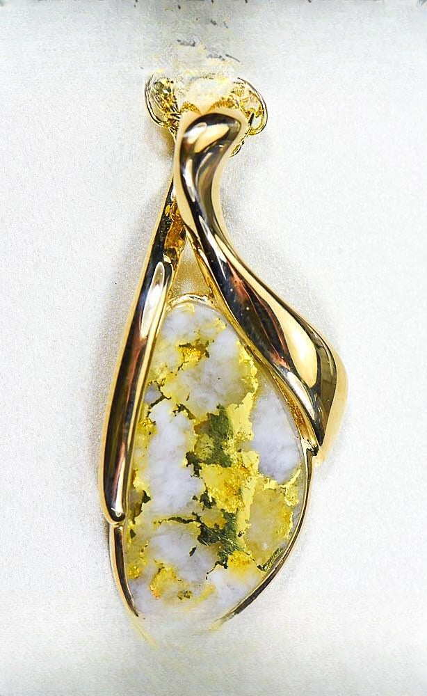 Gold Quartz Pendant "Orocal" PN827QX Genuine Hand Crafted Jewelry - 14K Gold Yellow Gold Casting