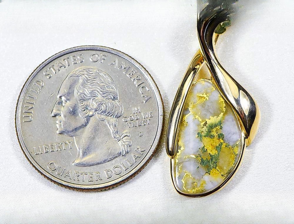 Gold Quartz Pendant "Orocal" PN827QX Genuine Hand Crafted Jewelry - 14K Gold Yellow Gold Casting