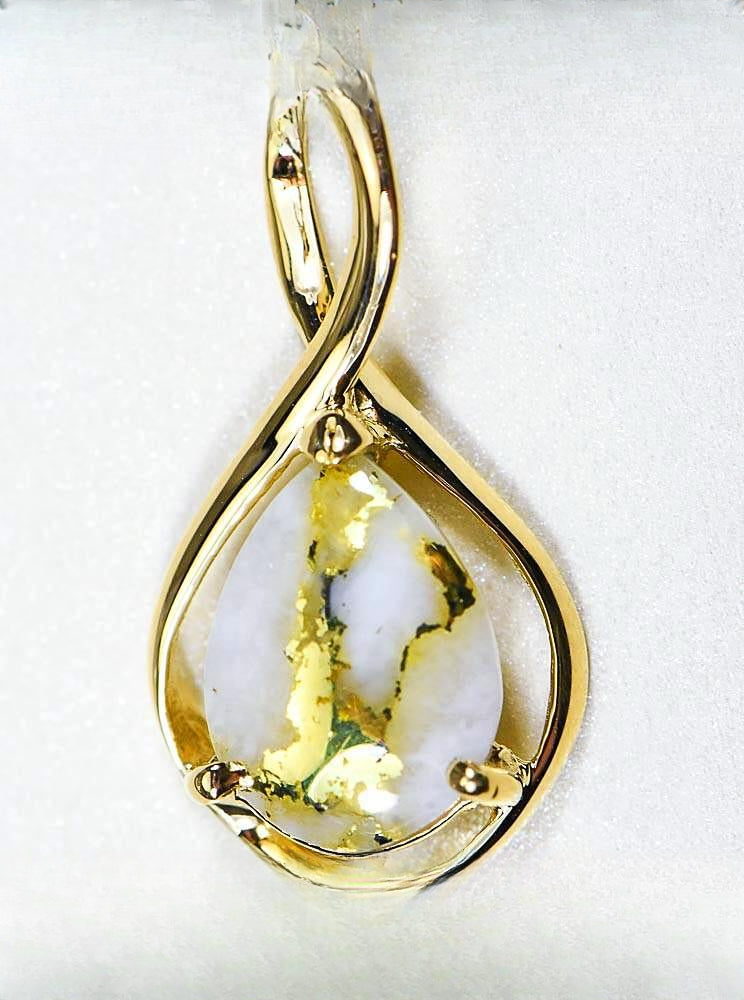 Gold Quartz Pendant "Orocal" PN868QX Genuine Hand Crafted Jewelry - 14K Gold Yellow Gold Casting