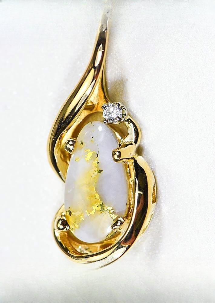 Gold Quartz Pendant "Orocal" PN784SDQX Genuine Hand Crafted Jewelry - 14K Gold Yellow Gold Casting