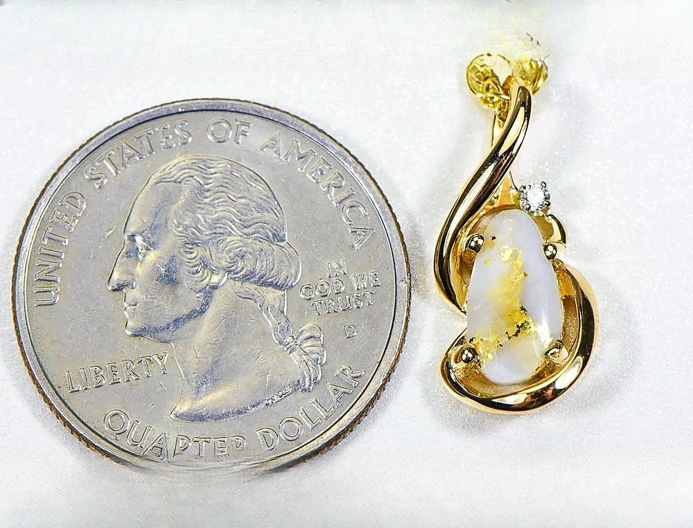 Gold Quartz Pendant "Orocal" PN784SDQX Genuine Hand Crafted Jewelry - 14K Gold Yellow Gold Casting