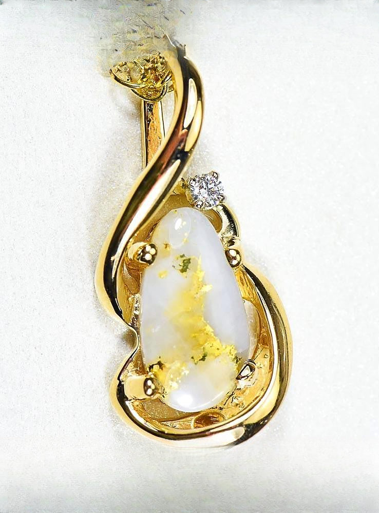 Gold Quartz Pendant "Orocal" PN784SDQX Genuine Hand Crafted Jewelry - 14K Gold Yellow Gold Casting