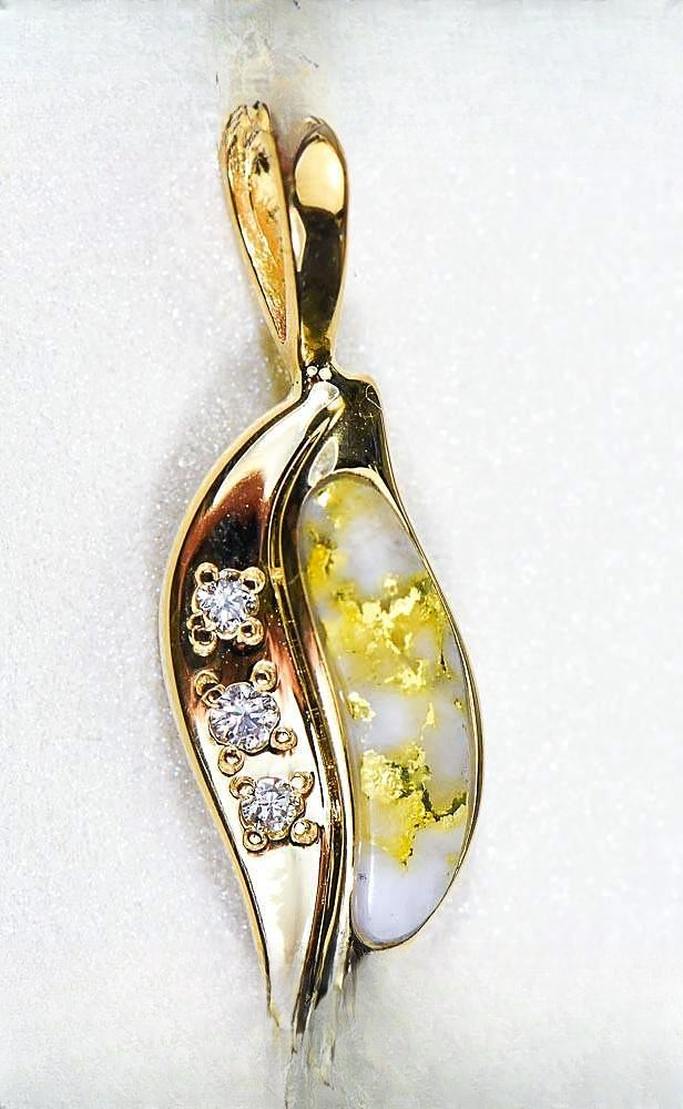 Gold Quartz Pendant "Orocal" PN806DQX Genuine Hand Crafted Jewelry - 14K Gold Yellow Gold Casting