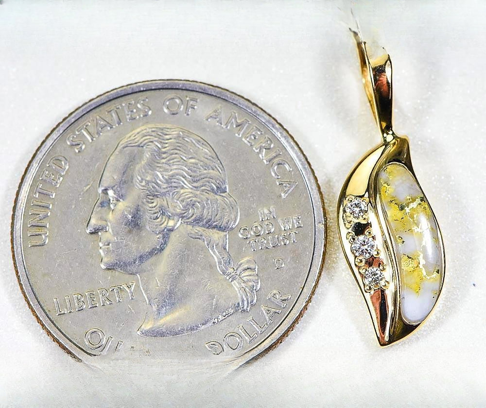 Gold Quartz Pendant "Orocal" PN806DQX Genuine Hand Crafted Jewelry - 14K Gold Yellow Gold Casting