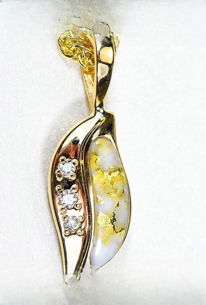 Gold Quartz Pendant "Orocal" PN806DQX Genuine Hand Crafted Jewelry - 14K Gold Yellow Gold Casting