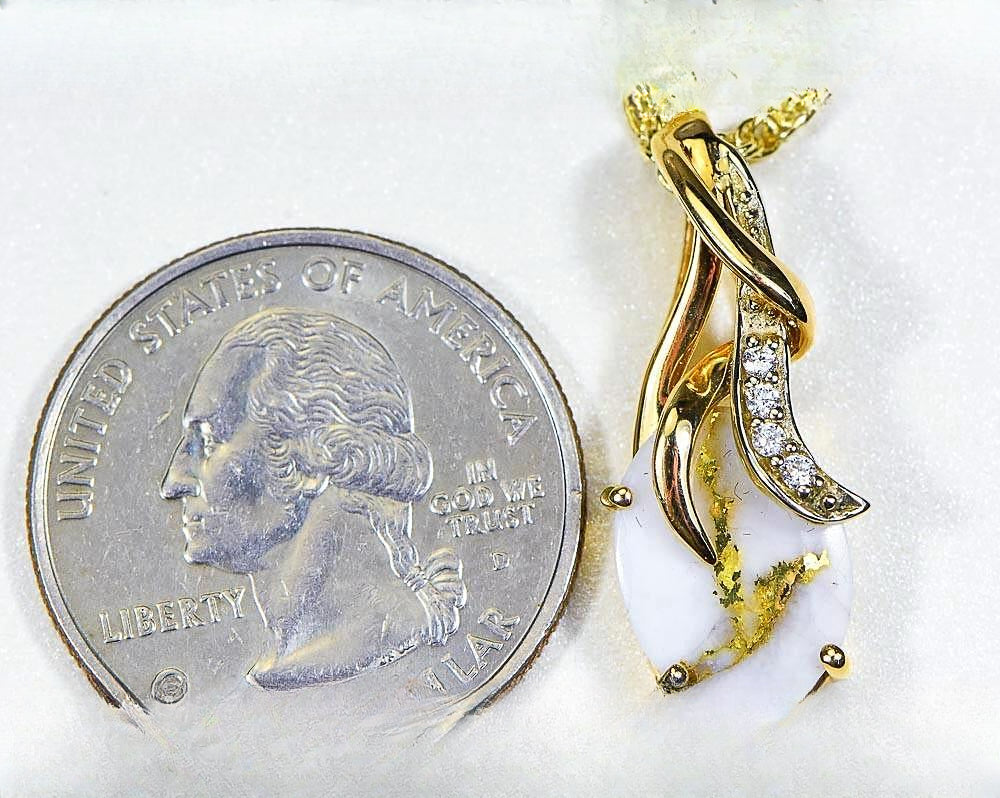 Gold Quartz Pendant "Orocal" PN820DQX Genuine Hand Crafted Jewelry - 14K Gold Yellow Gold Casting