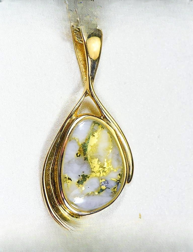 Gold Quartz Pendant "Orocal" PN1117Q Genuine Hand Crafted Jewelry - 14K Gold Yellow Gold Casting