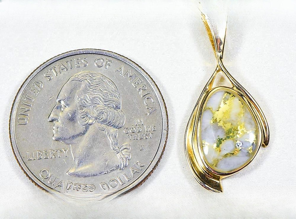 Gold Quartz Pendant "Orocal" PN1117Q Genuine Hand Crafted Jewelry - 14K Gold Yellow Gold Casting