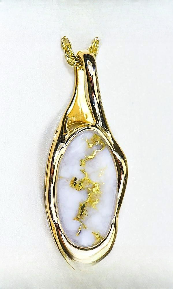 Gold Quartz Pendant "Orocal" PN790QX Genuine Hand Crafted Jewelry - 14K Gold Yellow Gold Casting