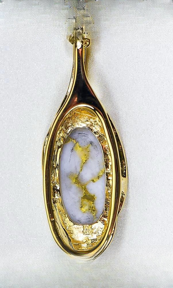 Gold Quartz Pendant "Orocal" PN790QX Genuine Hand Crafted Jewelry - 14K Gold Yellow Gold Casting