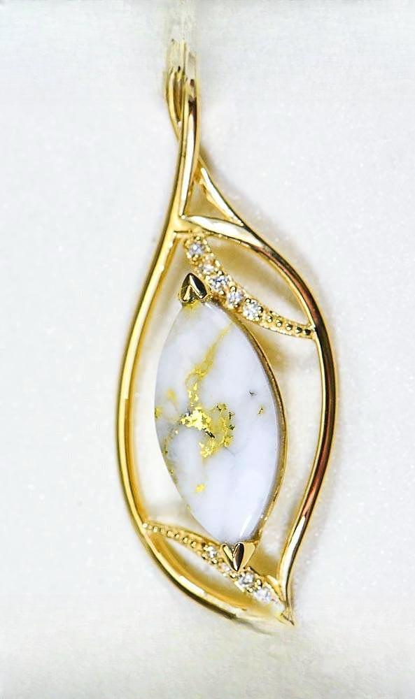 Gold Quartz Pendant "Orocal" PN1127DQ Genuine Hand Crafted Jewelry - 14K Gold Yellow Gold Casting