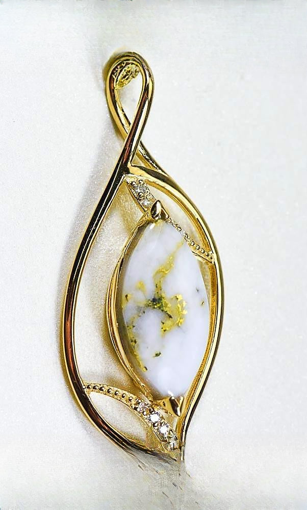 Gold Quartz Pendant "Orocal" PN1127DQ Genuine Hand Crafted Jewelry - 14K Gold Yellow Gold Casting