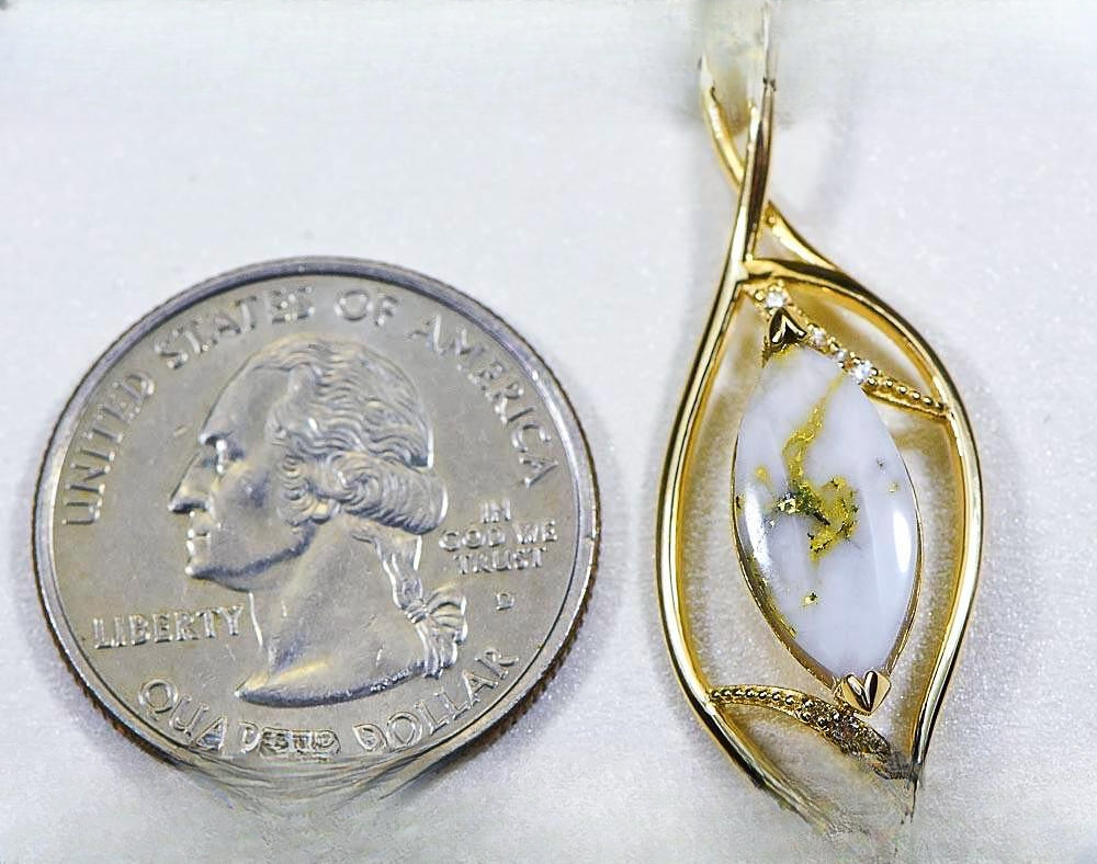 Gold Quartz Pendant "Orocal" PN1127DQ Genuine Hand Crafted Jewelry - 14K Gold Yellow Gold Casting