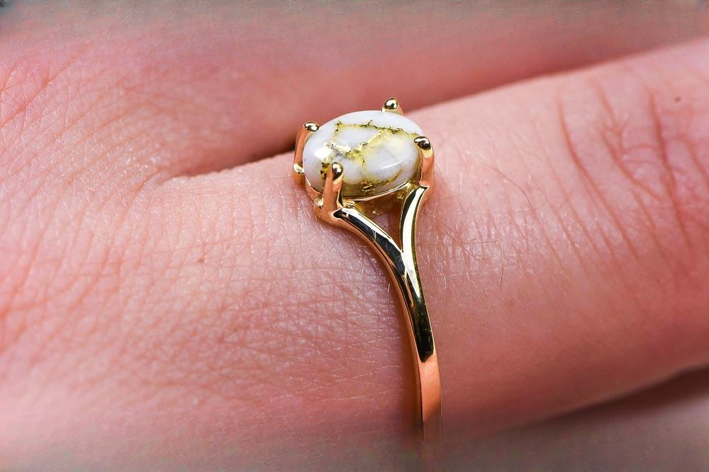 Gold Quartz Women's Ring "Orocal" RL751Q Genuine Hand Crafted Jewelry - 14K Gold Casting