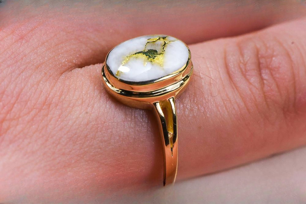Gold Quartz Women's Ring "Orocal" RLL1348Q Genuine Hand Crafted Jewelry - 14K Gold Casting