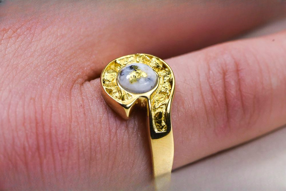 Gold Quartz Women's Ring "Orocal" RLEA5Q Genuine Hand Crafted Jewelry - 14K Gold Casting
