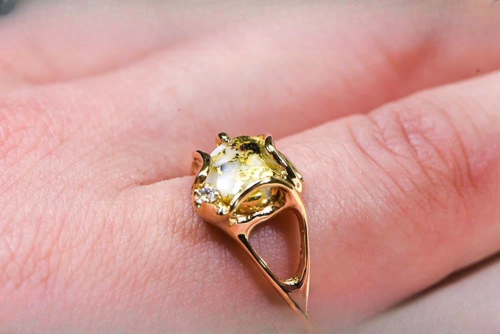 Gold Quartz Women's Ring "Orocal" RL1079DQ Genuine Hand Crafted Jewelry - 14K Gold Casting