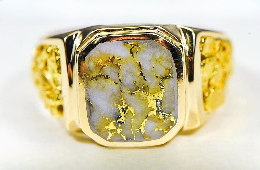 Gold Quartz Mens Ring "Orocal" RM962Q Genuine Hand Crafted Jewelry - 14K Gold Casting