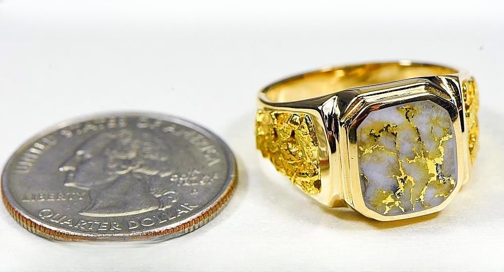 Gold Quartz Mens Ring "Orocal" RM962Q Genuine Hand Crafted Jewelry - 14K Gold Casting