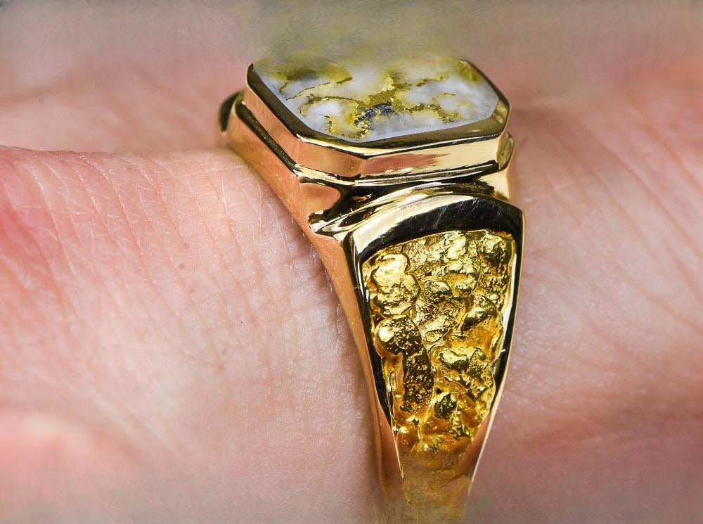 Gold Quartz Mens Ring "Orocal" RM962Q Genuine Hand Crafted Jewelry - 14K Gold Casting