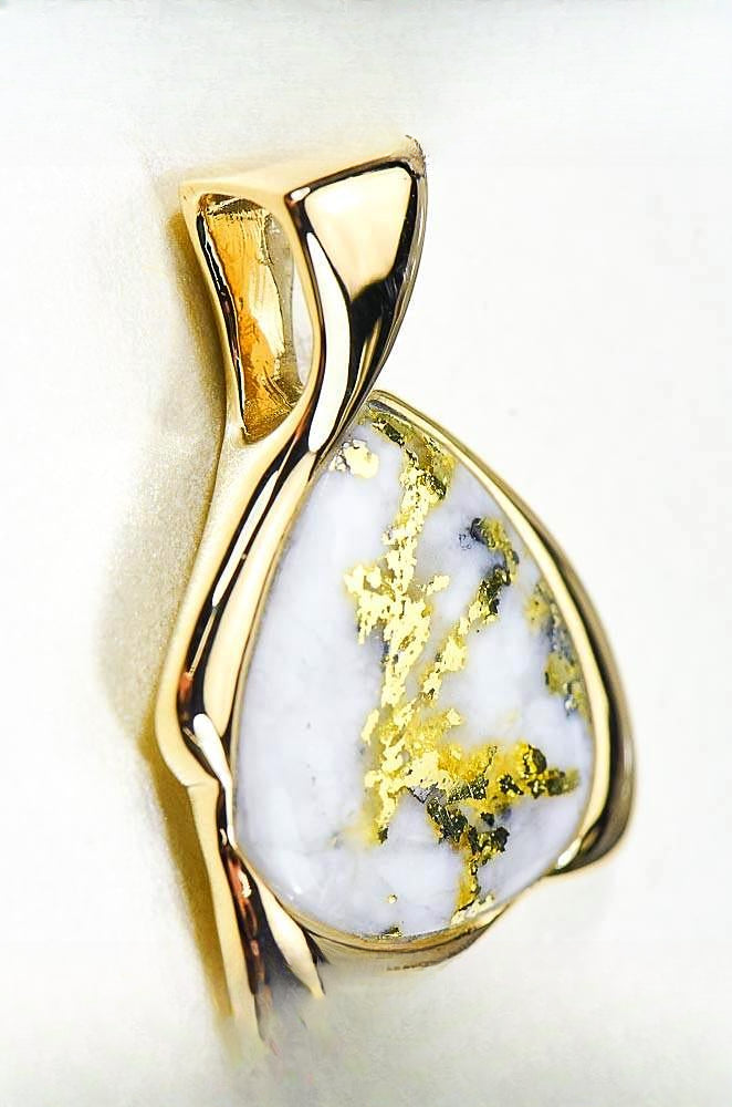 Gold Quartz Pendant "Orocal" PDL105MQX Genuine Hand Crafted Jewelry - 14K Gold Yellow Gold Casting
