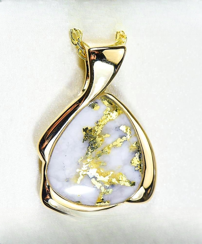 Gold Quartz Pendant "Orocal" PDL105MQX Genuine Hand Crafted Jewelry - 14K Gold Yellow Gold Casting
