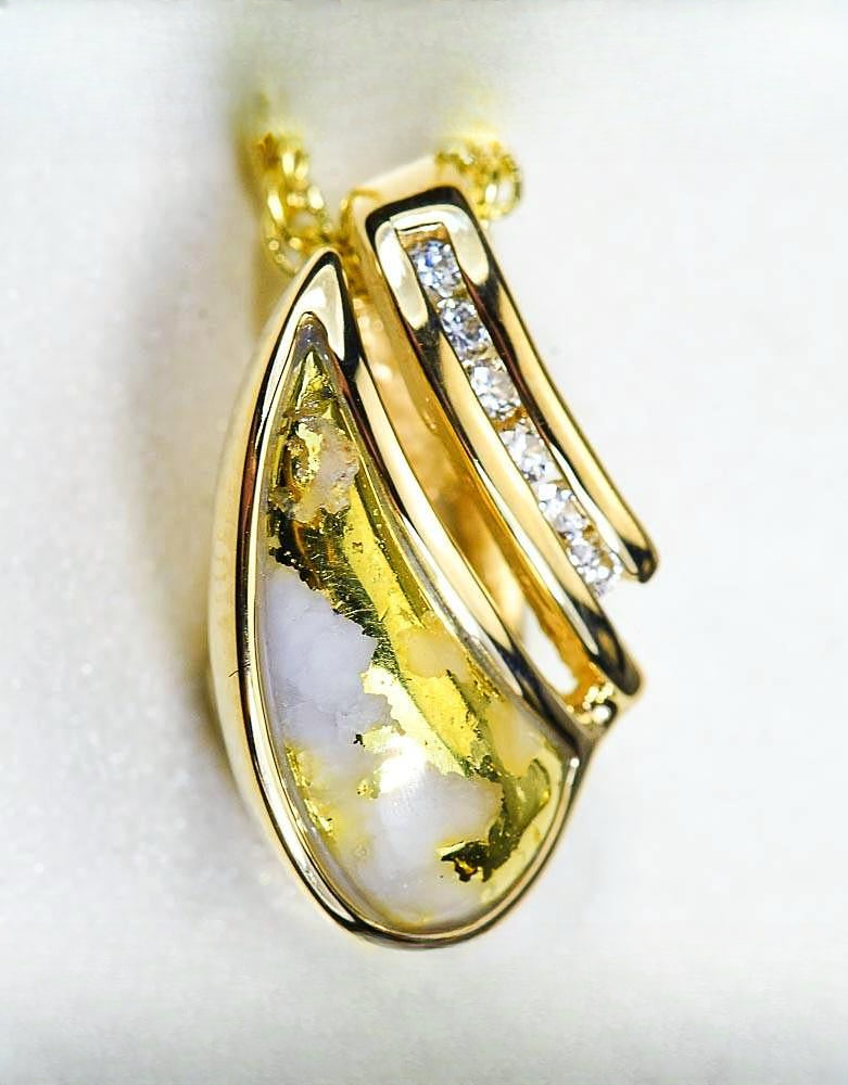 Gold Quartz Pendant "Orocal" PDL47D12QX Genuine Hand Crafted Jewelry - 14K Gold Yellow Gold Casting
