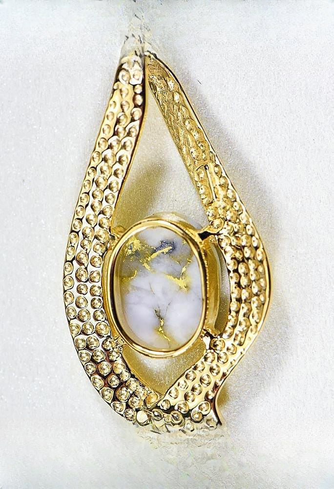 Gold Quartz Pendant "Orocal" PN564QX Genuine Hand Crafted Jewelry - 14K Gold Yellow Gold Casting