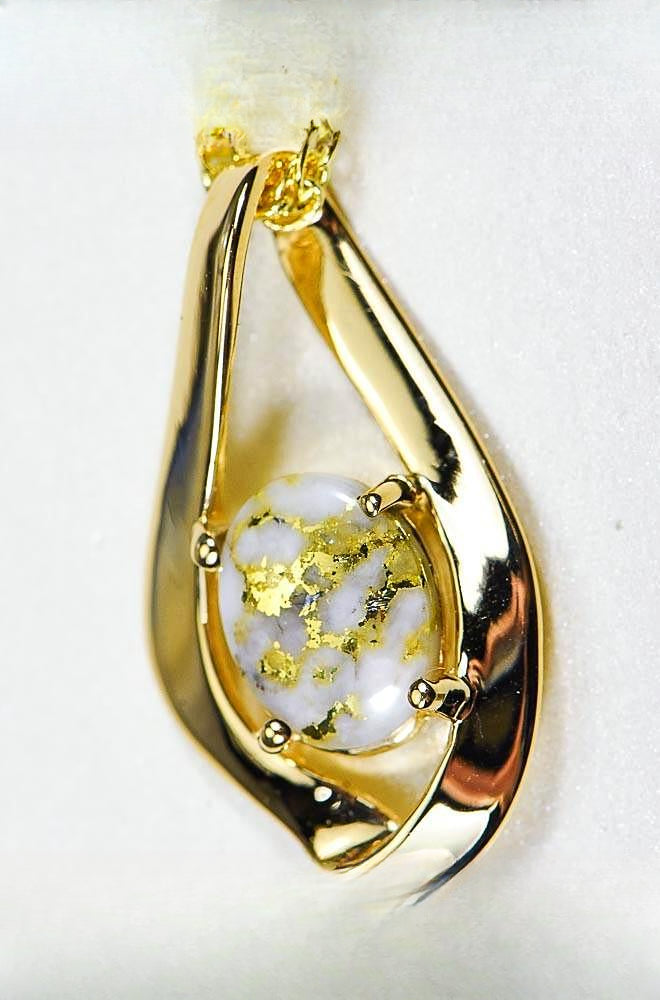 Gold Quartz Pendant "Orocal" PN564QX Genuine Hand Crafted Jewelry - 14K Gold Yellow Gold Casting