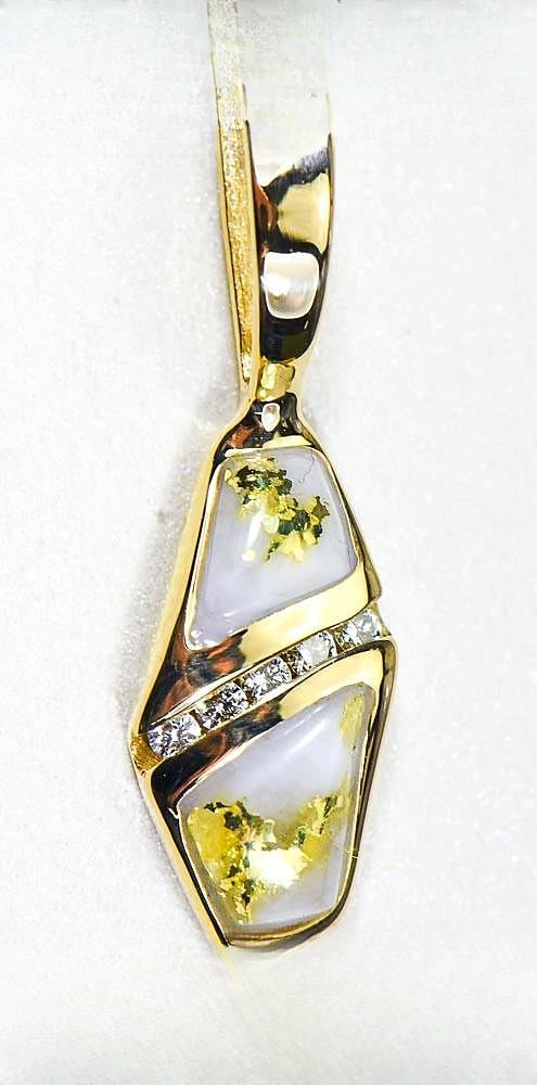 Gold Quartz Pendant "Orocal" PN1064DQ Genuine Hand Crafted Jewelry - 14K Gold Yellow Gold Casting