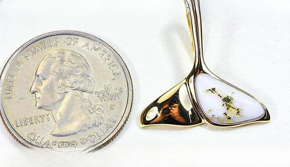 Gold Quartz Pendant Whales Tail "Orocal" PDLWT30QX Genuine Hand Crafted Jewelry - 14K Gold Yellow Gold Casting