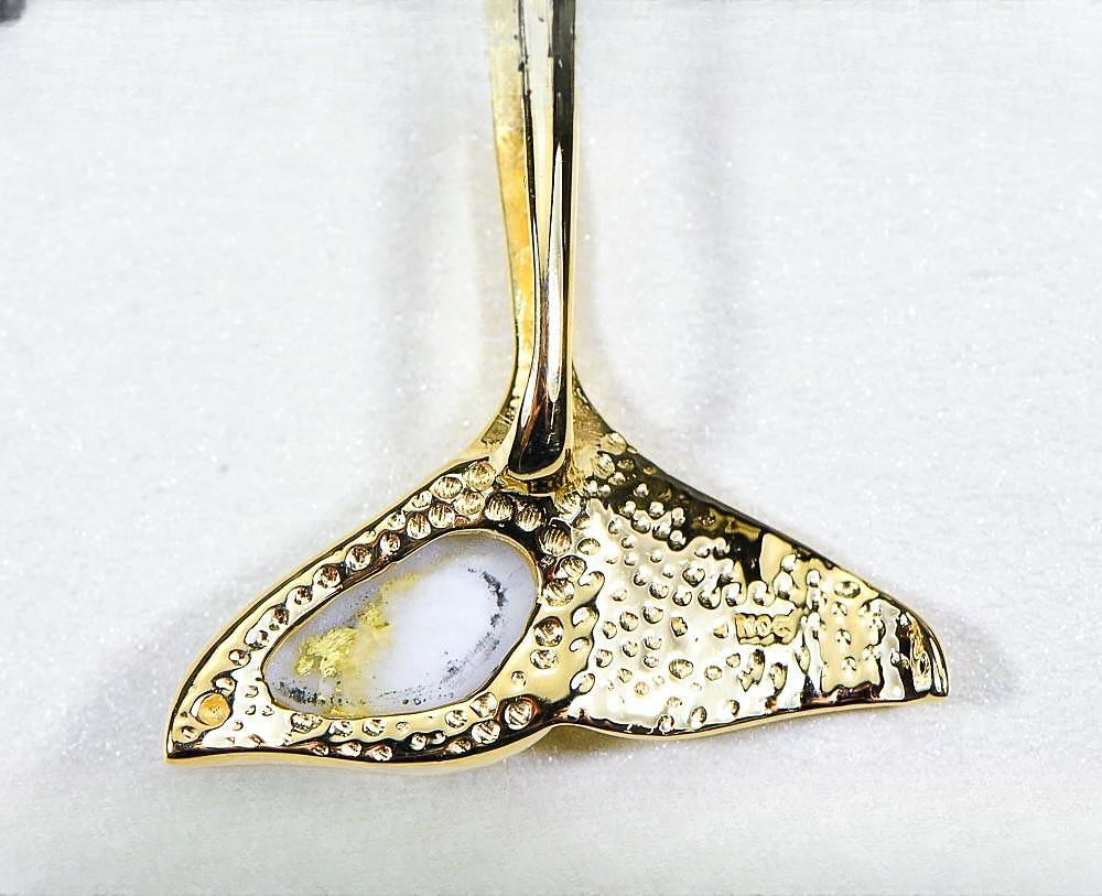 Gold Quartz Pendant Whales Tail "Orocal" PDLWT30QX Genuine Hand Crafted Jewelry - 14K Gold Yellow Gold Casting