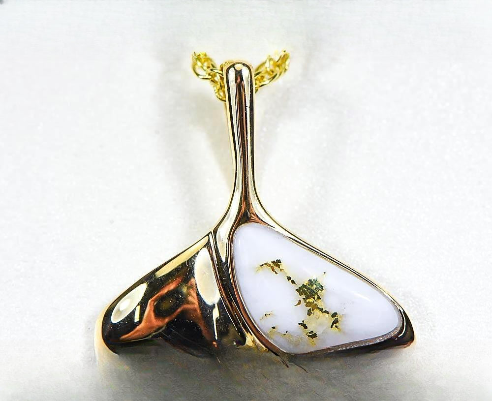 Gold Quartz Pendant Whales Tail "Orocal" PDLWT30QX Genuine Hand Crafted Jewelry - 14K Gold Yellow Gold Casting