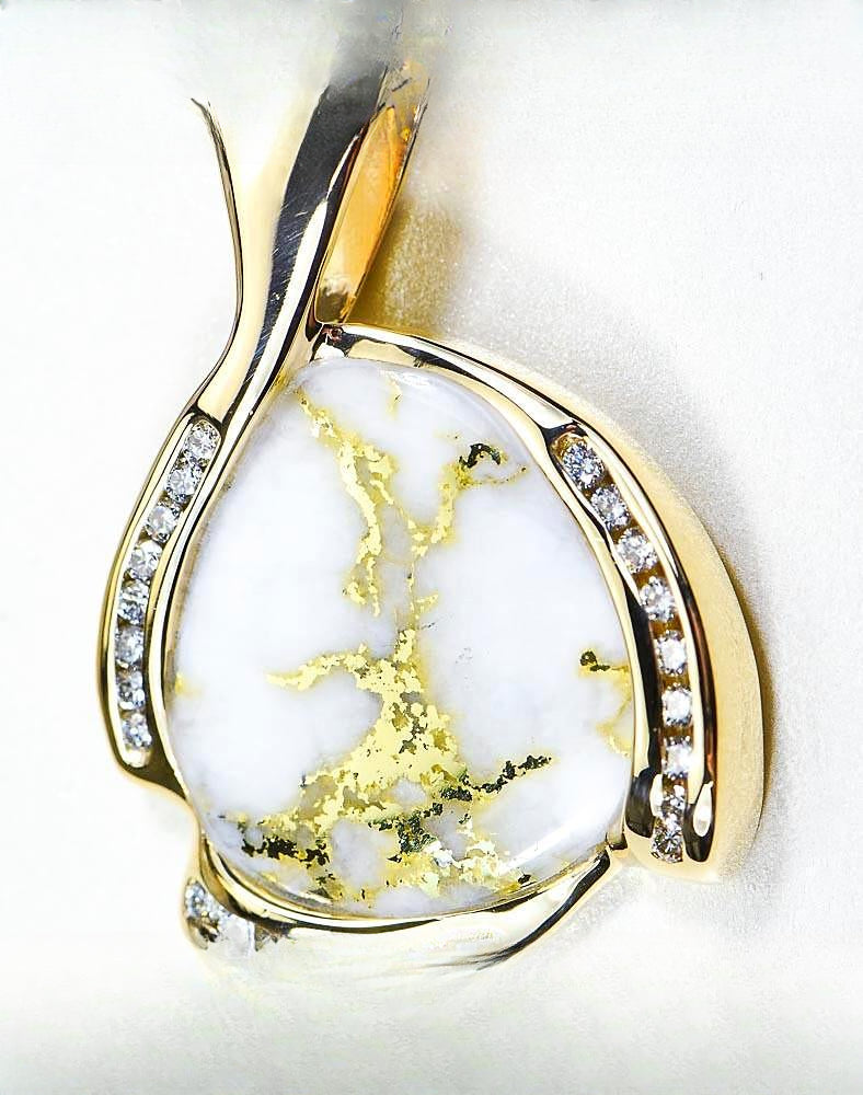 Gold Quartz Pendant "Orocal" PDL105D50QX Genuine Hand Crafted Jewelry - 14K Gold Yellow Gold Casting