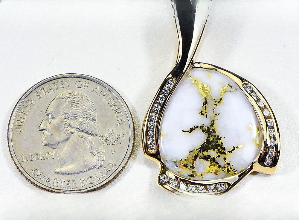 Gold Quartz Pendant "Orocal" PDL105D50QX Genuine Hand Crafted Jewelry - 14K Gold Yellow Gold Casting
