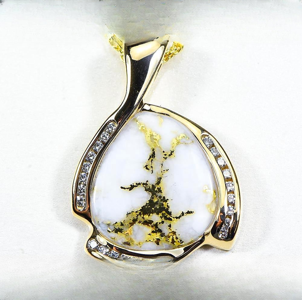 Gold Quartz Pendant "Orocal" PDL105D50QX Genuine Hand Crafted Jewelry - 14K Gold Yellow Gold Casting