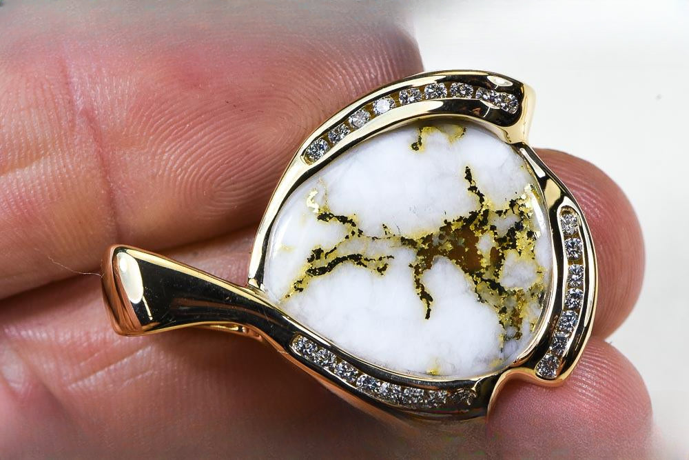 Gold Quartz Pendant "Orocal" PDL105D50QX Genuine Hand Crafted Jewelry - 14K Gold Yellow Gold Casting