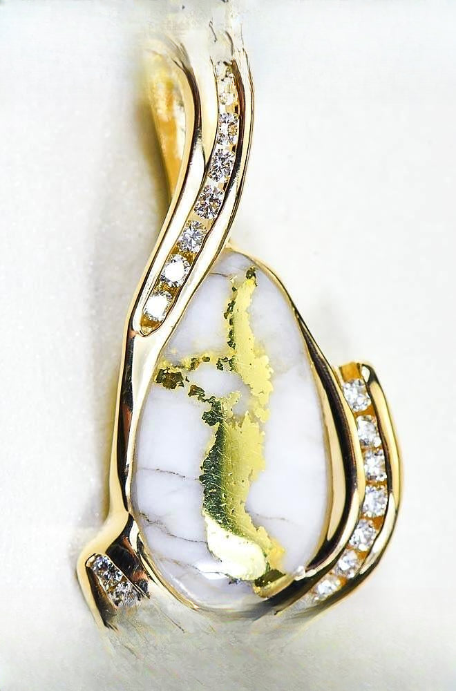 Gold Quartz Pendant "Orocal" PDL106D38QX Genuine Hand Crafted Jewelry - 14K Gold Yellow Gold Casting