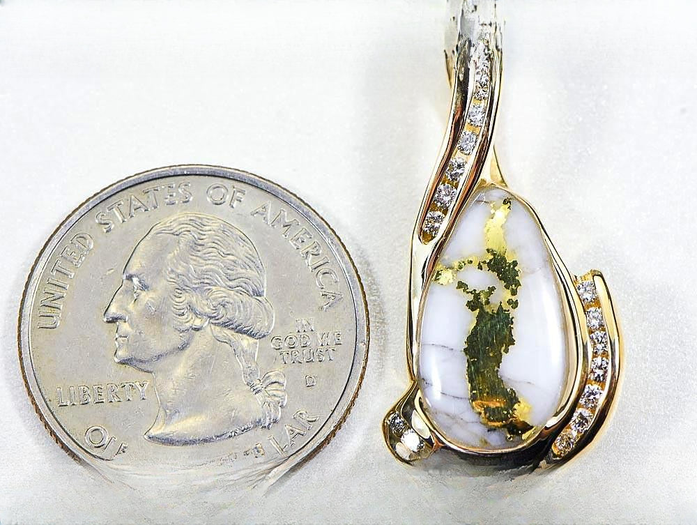 Gold Quartz Pendant "Orocal" PDL106D38QX Genuine Hand Crafted Jewelry - 14K Gold Yellow Gold Casting
