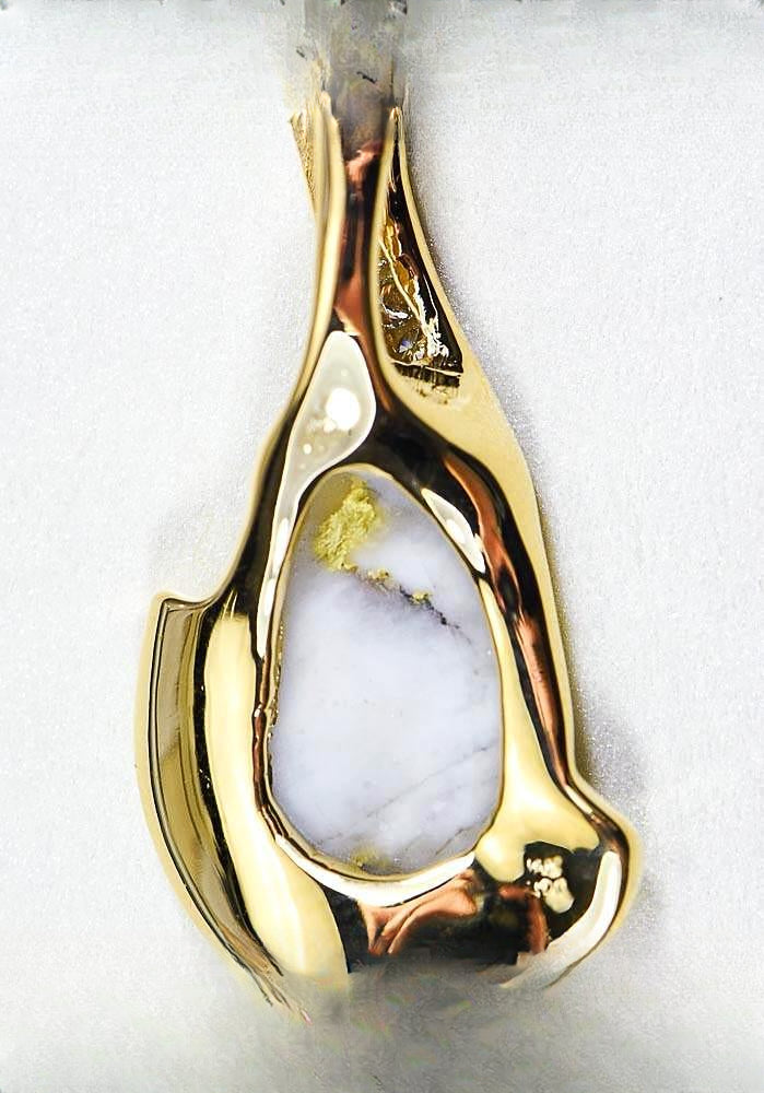Gold Quartz Pendant "Orocal" PDL106D38QX Genuine Hand Crafted Jewelry - 14K Gold Yellow Gold Casting