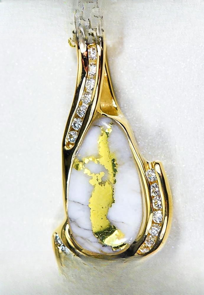 Gold Quartz Pendant "Orocal" PDL106D38QX Genuine Hand Crafted Jewelry - 14K Gold Yellow Gold Casting