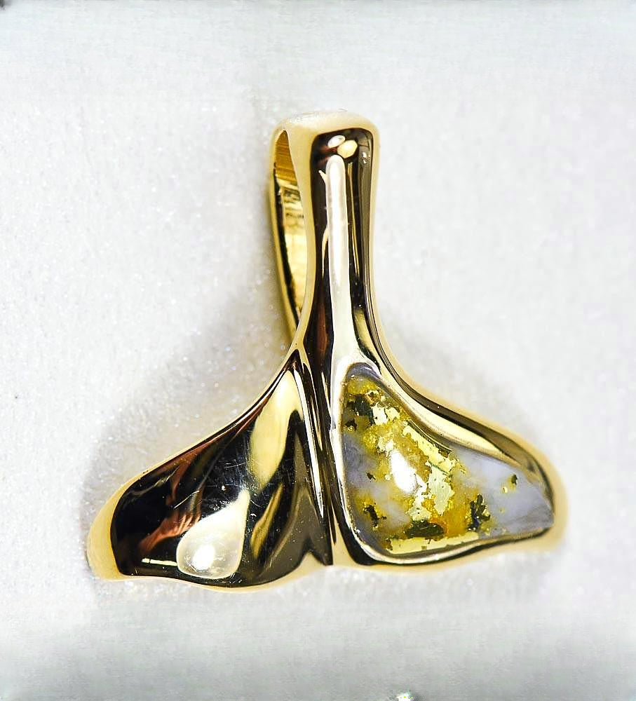 Gold Quartz Pendant Whales Tail "Orocal" PDLWT12QX Genuine Hand Crafted Jewelry - 14K Gold Yellow Gold Casting