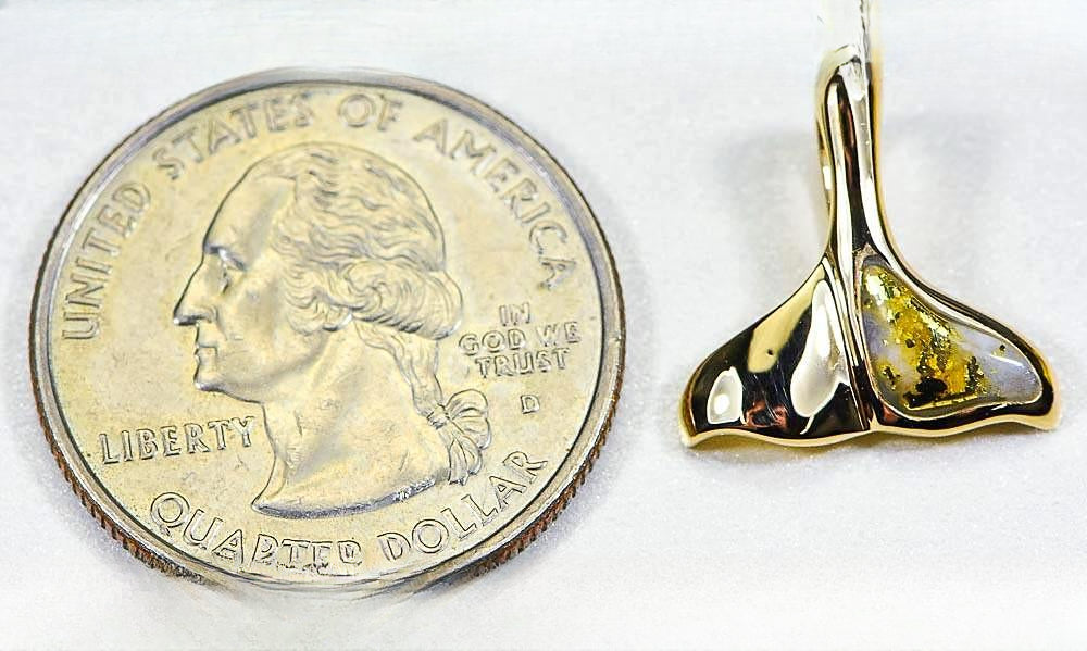 Gold Quartz Pendant Whales Tail "Orocal" PDLWT12QX Genuine Hand Crafted Jewelry - 14K Gold Yellow Gold Casting