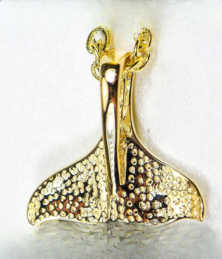 Gold Quartz Pendant Whales Tail "Orocal" PDLWT12QX Genuine Hand Crafted Jewelry - 14K Gold Yellow Gold Casting