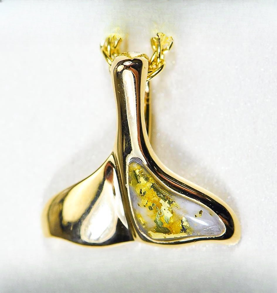 Gold Quartz Pendant Whales Tail "Orocal" PDLWT12QX Genuine Hand Crafted Jewelry - 14K Gold Yellow Gold Casting