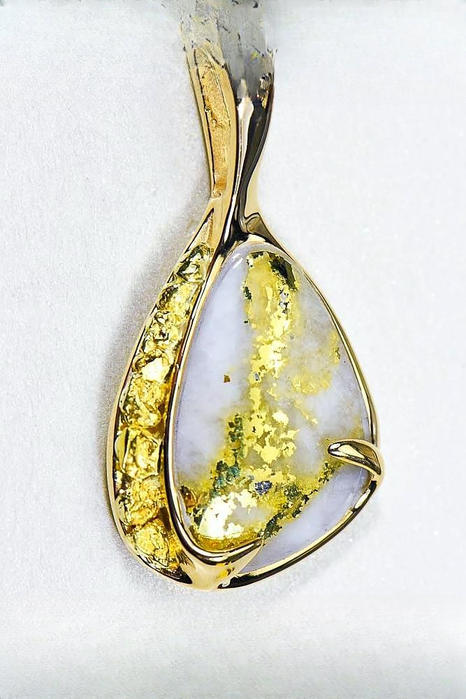 Gold Quartz Pendant "Orocal" PSC105QX Genuine Hand Crafted Jewelry - 14K Gold Yellow Gold Casting