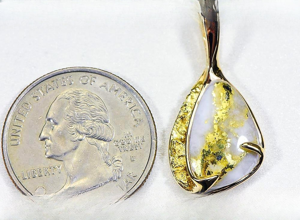 Gold Quartz Pendant "Orocal" PSC105QX Genuine Hand Crafted Jewelry - 14K Gold Yellow Gold Casting